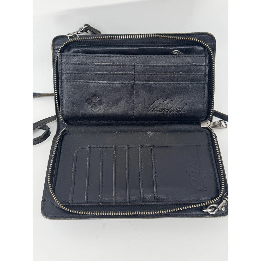 Patricia Nash Vintage Distressed Leather Crossbody Wallet Black Organizer